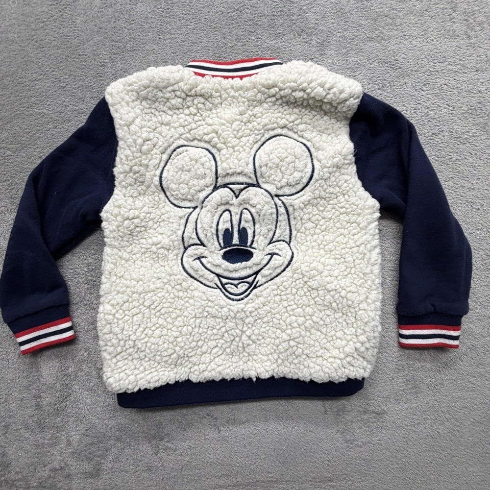 Disney Mickey Donald‎ Pluto Sherpa Varsity Jacket Youth 5-6 White Navy Fleece - Picture 11 of 13